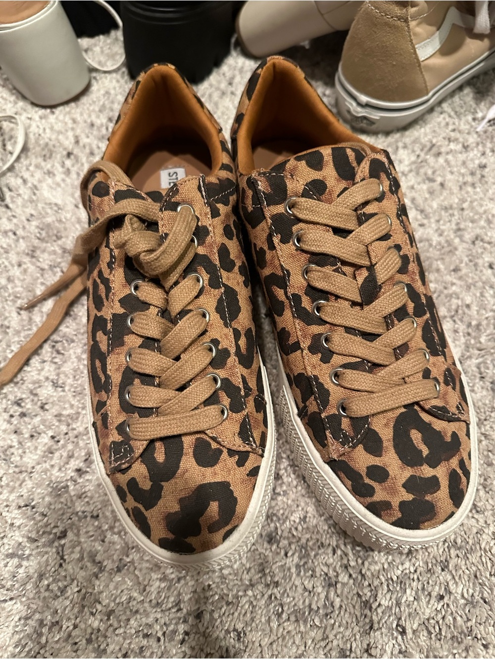 Steve Madden Leopard Print Lace-Up Sneakers - Tan/Black